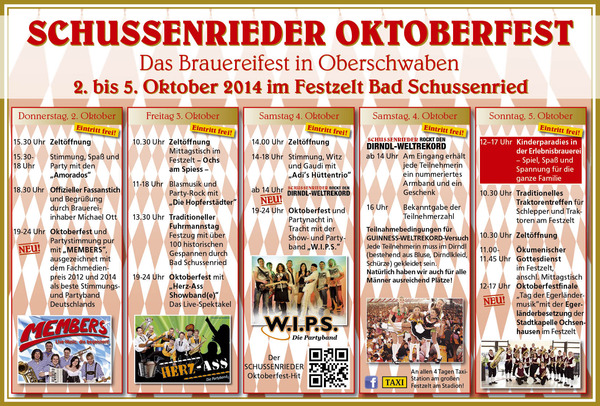 Party Flyer: SCHUSSENRIEDER Oktoberfest - Das Brauereifest in Oberschwaben am 03.10.2014 in Bad Schussenried