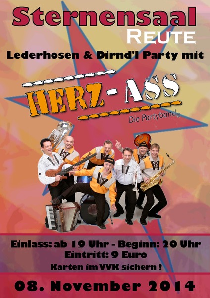 Party Flyer: Sternensaal Reute prs. Lederhosen & Dirndl - Party mit Herz Ass am 08.11.2014 in Bad Waldsee