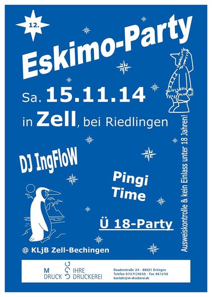 Party Flyer: 12. Eskimo-Party am 15.11.2014 in Riedlingen