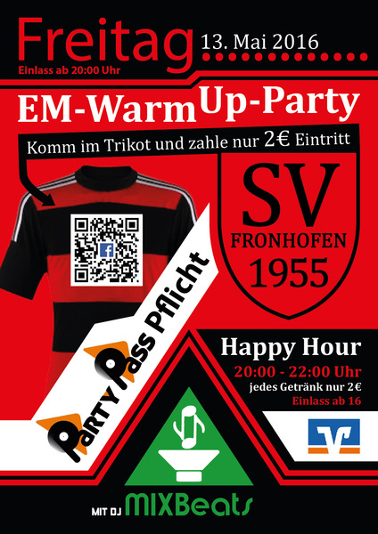 Party Flyer: Soccer EM-WarmUp-Party am 13.05.2016 in Fronreute