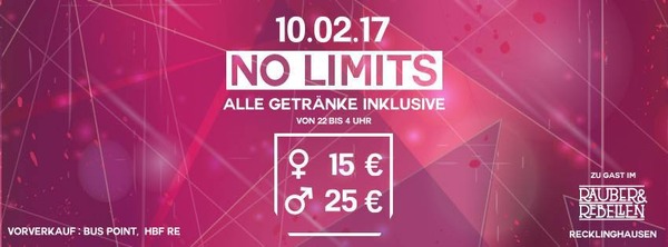 Party Flyer: NO LIMITS - 10.02.17 - Ruber & Rebellen  am 10.02.2017 in Recklinghausen