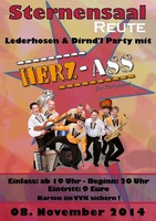 Sternensaal Reute prs. Lederhosen & Dirndl - Party mit Herz Ass am Samstag, 08.11.2014