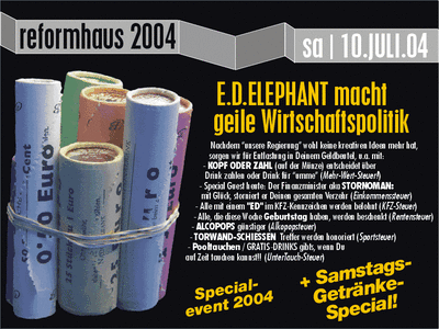 Party Flyer: REFORMHAUS 2004 im E.D.ELEPHANT Mengen am 10.07.2004 in Mengen