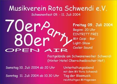Party Flyer: 70er 80er Party OPEN AIR am 09.07.2004 in Schwendi