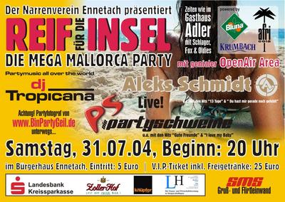 Party Flyer: Reif fr die Insel Party in Ennetach am 31.07.2004 in Mengen
