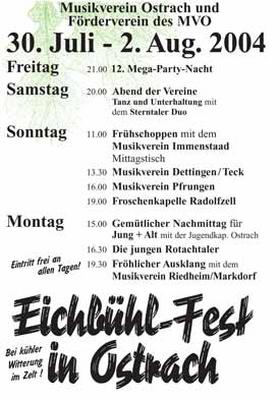 Party Flyer: 12. Mega-Party-Nacht in Ostrach am 30.07.2004 in Ostrach