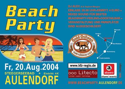 Party Flyer: Beachparty Aulendorf am 20.08.2004 in Aulendorf
