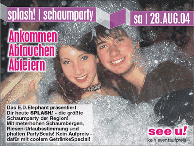 Party Flyer: Die MegaSchaumparty am 28.08.2004 in Mengen