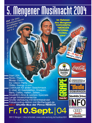Party Flyer: 5. MENGENER MUSIKNACHT 2004 am 10.09.2004 in Mengen