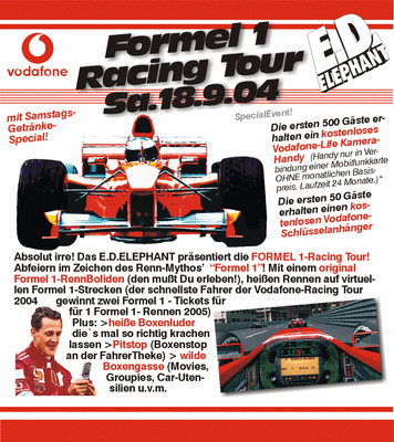 Party Flyer: Vodafone Formel 1 Racing Tour am 18.09.2004 in Mengen