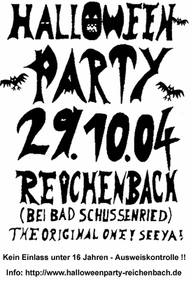 Party Flyer: Halloween-Party Reichenbach am 29.10.2004 in Bad Schussenried