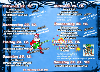 Party Flyer: Der Charts- Charts- Charts-Abend am 25.12.2004 in Friedrichshafen