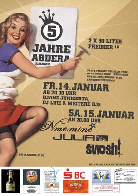Party Flyer: 5 Jahre Abdera Biberach.Das Jubiläum mit vielen Highlights am 15.01.2005 in Biberach an der Ri