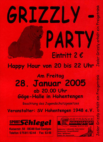 Party Flyer: GRIZZLY - PARTY am 28.01.2005 in Hohentengen