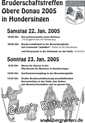Party Flyer: Bruderschaftstreffen Obere Donau Teil 2 am 22.01.2005 in Herbertingen