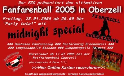 Party Flyer: Fanfarenball Oberzell am 28.01.2005 in Ravensburg