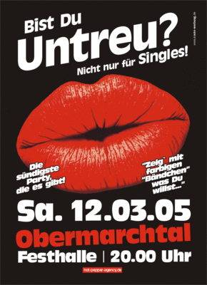 Party Flyer: "Bist Du UNTREU?!" - Die Skandalparty in Serie am 12.03.2005 in Obermarchtal