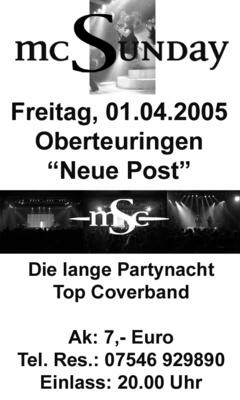 Party Flyer: MC Sunday Party Nacht am 01.04.2005 in Oberteuringen