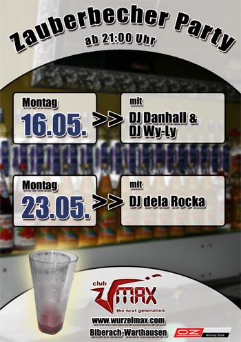 Party Flyer: Zauberbecher-Party im Wurzelmax am 23.05.2005 in Warthausen