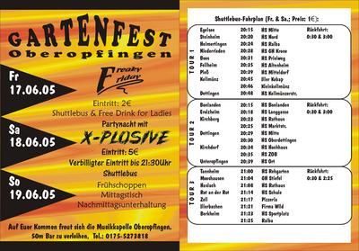 Party Flyer: Gartenfest Oberopfingen am 18.06.2005 in Kirchdorf an der Iller