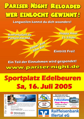 Party Flyer: Pariser Night RELOADED am 16.07.2005 in Erolzheim