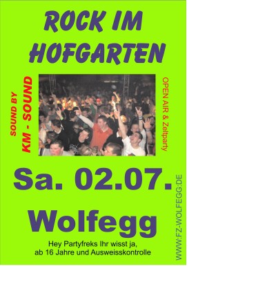 Party Flyer: ROCK IM HOFGARTEN am 02.07.2005 in Wolfegg
