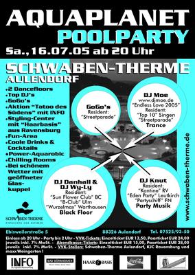 Party Flyer: AQUAPLANET - Open-Air-Poolparty am 16.07.2005 in Aulendorf