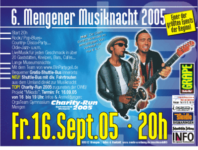 Party Flyer: MENGENER MUSIKNACHT 2005 am 16.09.2005 in Mengen