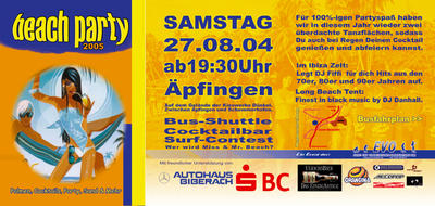 Party Flyer: EVO Beach Party am 27.08.2005 in Maselheim