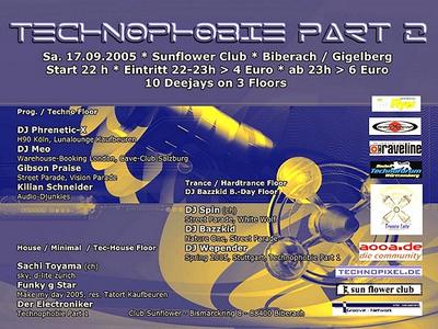 Party Flyer: TECHNOPHOBIE PART 2 @ Sunflowerclub in Biberach/D . am 17.09.2005 in Biberach an der Ri