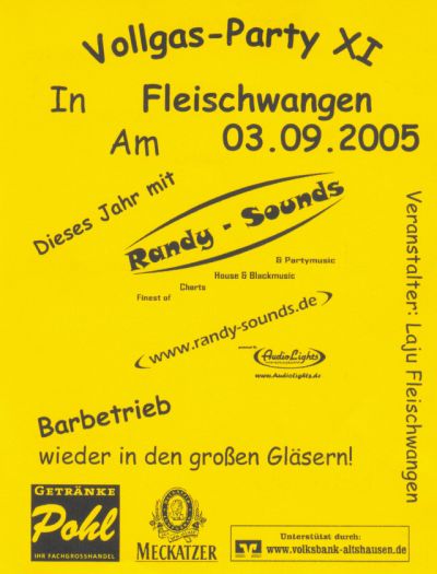 Party Flyer: Vollgas-Party XI / Landjugend Fleischwangen am 03.09.2005 in Fleischwangen