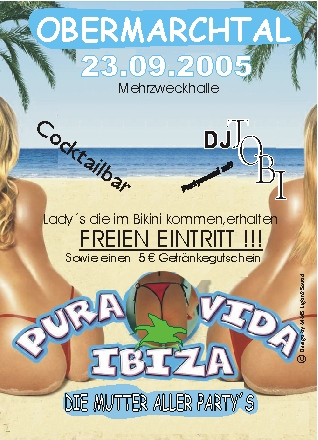 Party Flyer: Pura Vida Ibiza am 23.09.2005 in Obermarchtal
