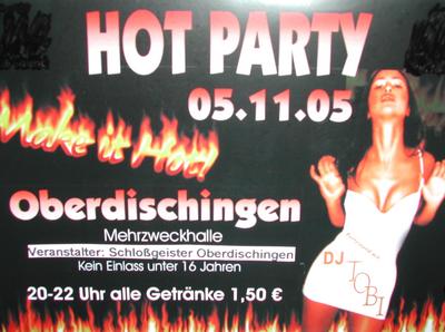 Party Flyer: HOT Party der Schlossgeister Oberdischingen am 05.11.2005 in Oberdischingen