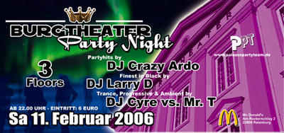 Party Flyer: Burgtheater Party Night am 11.02.2006 in Ratzeburg