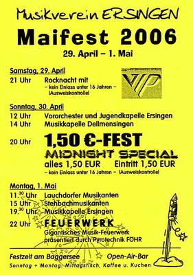Party Flyer: Maifest Musikverein Ersingen am 30.04.2006 in Erbach