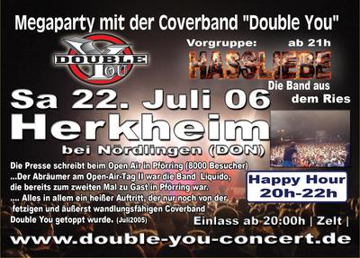 Party Flyer: Double You - MEGA PARTY - Herkheim am 22.07.2006 in Nrdlingen