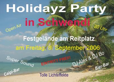 Party Flyer: Holidayz Party am 08.09.2006 in Schwendi