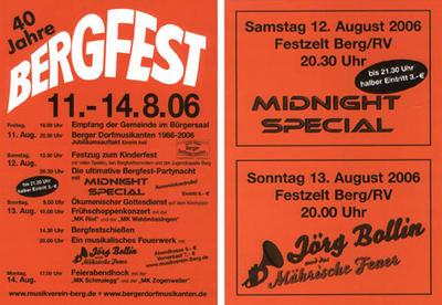 Party Flyer: BERGFEST-PARTYNACHT (bis 21.30Uhr nur 3 Eintritt) am 12.08.2006 in Berg
