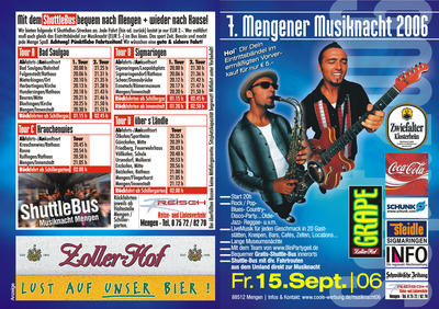 Party Flyer: MENGENER MUSIKNACHT 2006 am 15.09.2006 in Mengen