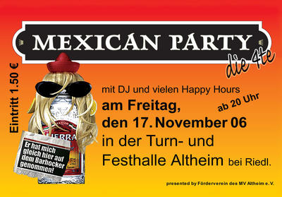Party Flyer: MEXICAN PARTY die 4te am 17.11.2006 in Altheim