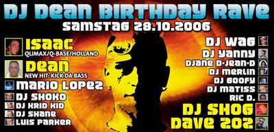 Party Flyer: DJ Dean Birthday Rave am 28.10.2006 in Hamburg