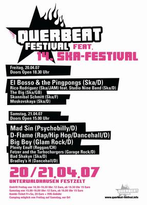 Party Flyer: Querbeat-Festival feat. 14 SKA-Festival Unterwaldhausen am 21.04.2007 in Unterwaldhausen