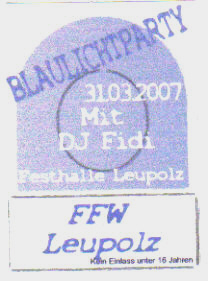 Party Flyer: Blaulichtparty am 31.03.2007 in Wangen im Allgu