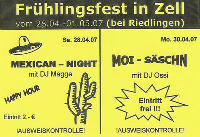 Party Flyer: MOI-SSCHN im Festzelt in Zell, bei Riedlingen am 30.04.2007 in Riedlingen