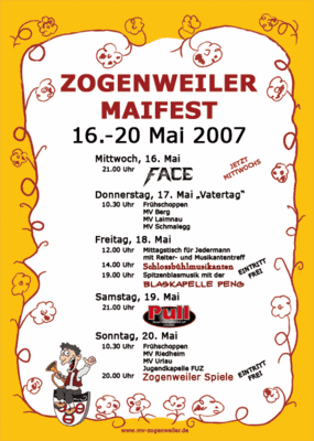 Party Flyer: FACE rockt beim Zogenweiler Maifest 2007 am 16.05.2007 in Horgenzell