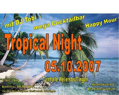 Party Flyer: Tropical Night am 05.10.2007 in Allmendingen