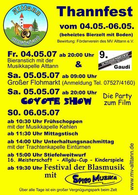 Party Flyer: Coyote Show Party am 05.05.2007 in Wolfegg