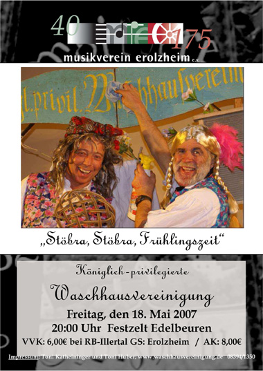 Party Flyer: Königlich privilegierte Waschhausvereinigung am 18.05.2007 in Erolzheim