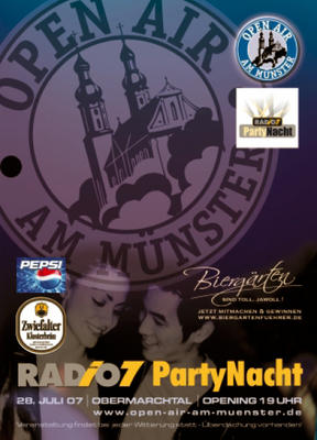 Party Flyer: OPEN AIR AM MNSTER mit der Radio7 PartyNacht am 28.07.2007 in Obermarchtal