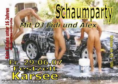 Party Flyer: Schaumparty mit Dj Fidi und Alex am 29.06.2007 in Wangen im Allgu